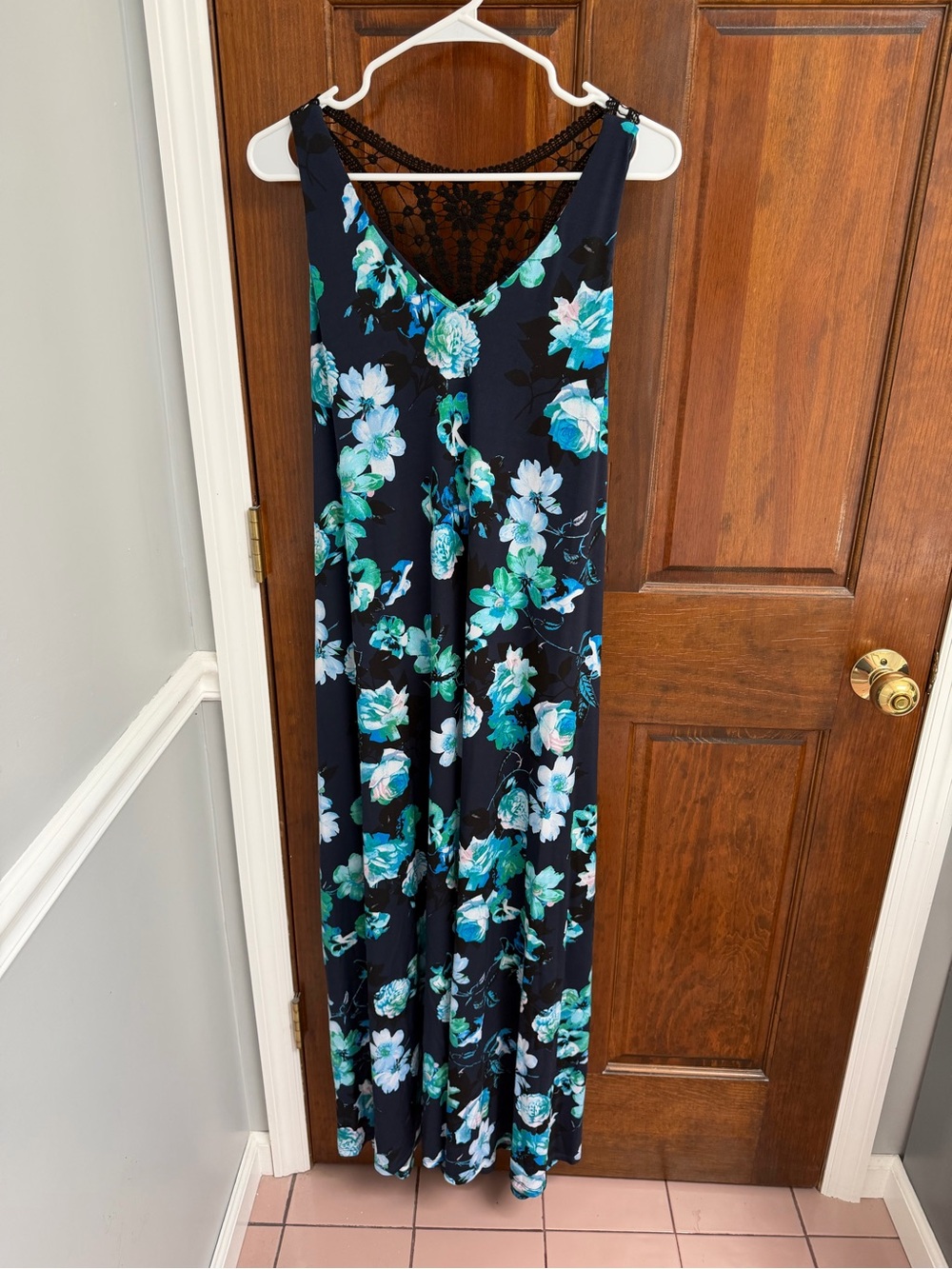 Lane Bryant Black Maxi Dress with Teal & White Floral Print